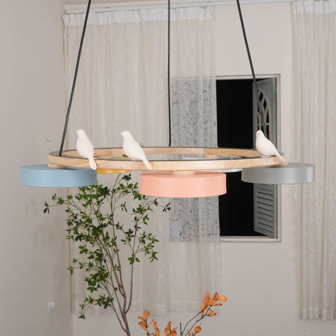 Wooden Bird LED Chandelier for Dining Room and Kitchen Lighting