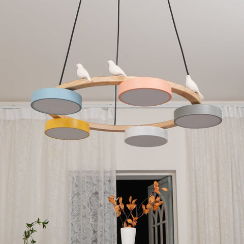Wooden Bird LED Chandelier for Dining Room and Kitchen Lighting