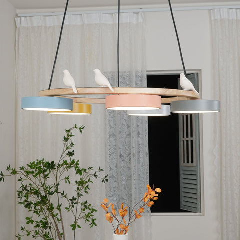 Wooden Bird LED Chandelier for Dining Room and Kitchen Lighting