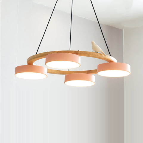 Wooden Bird LED Chandelier for Dining Room and Kitchen Lighting
