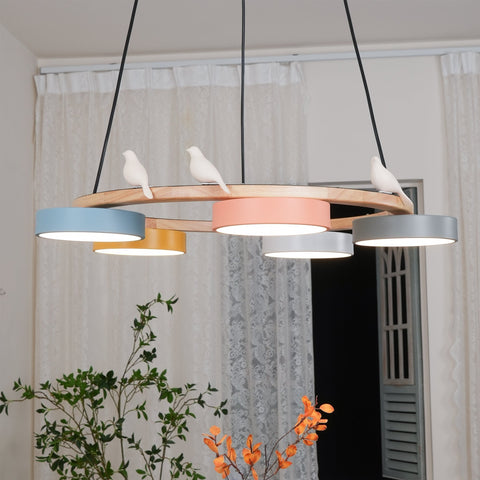 Wooden Bird LED Chandelier for Dining Room and Kitchen Lighting