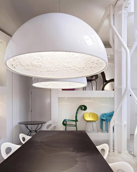 Embossed Plaster Dome Pendant Light for Dining Room and Bedroom