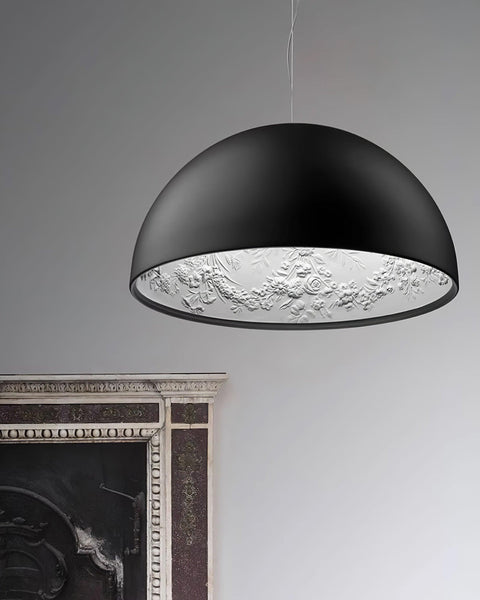 Embossed Plaster Dome Pendant Light for Dining Room and Bedroom