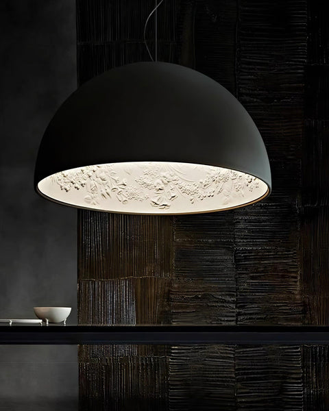 Embossed Plaster Dome Pendant Light for Dining Room and Bedroom