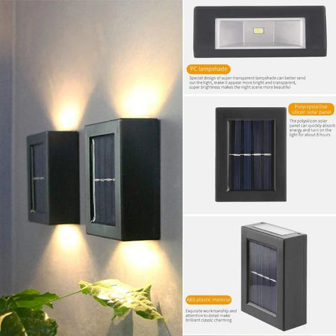 Solar Powered Outdoor Wall Light with Automatic Dusk Sensor and Double Beam Lighting