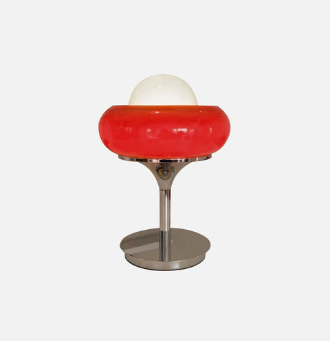 Table or Floor Lamp with Glass Shade and Retro Polished Chrome Base
