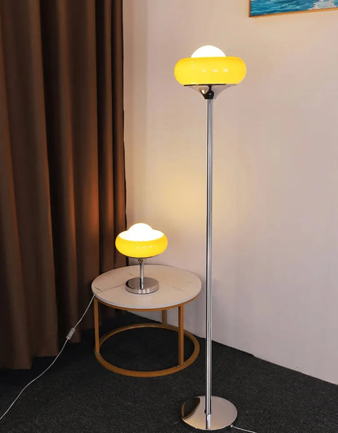 Table or Floor Lamp with Glass Shade and Retro Polished Chrome Base