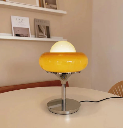Table or Floor Lamp with Glass Shade and Retro Polished Chrome Base