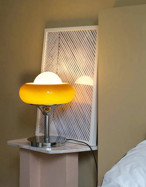 Table or Floor Lamp with Glass Shade and Retro Polished Chrome Base