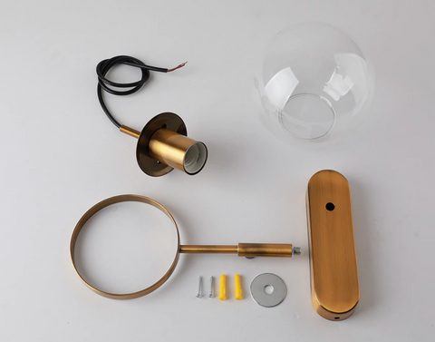 Wall Sconce with Glass Globe Shade, Metal Ring and Looping Cord