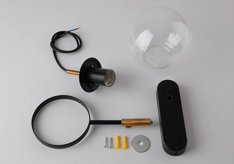 Wall Sconce with Glass Globe Shade, Metal Ring and Looping Cord