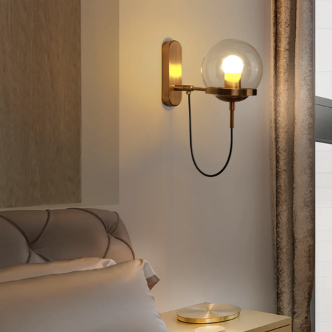 Wall Sconce with Glass Globe Shade, Metal Ring and Looping Cord