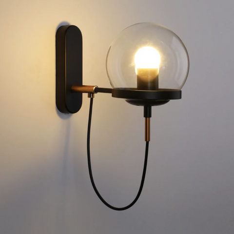 Wall Sconce with Glass Globe Shade, Metal Ring and Looping Cord