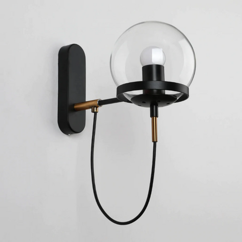 Wall Sconce with Glass Globe Shade, Metal Ring and Looping Cord