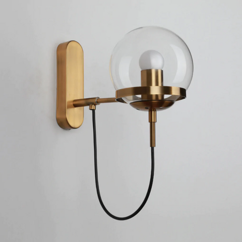 Wall Sconce with Glass Globe Shade, Metal Ring and Looping Cord