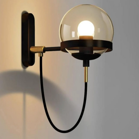 Wall Sconce with Glass Globe Shade, Metal Ring and Looping Cord