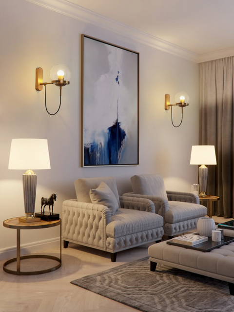 Wall Sconce with Glass Globe Shade, Metal Ring and Looping Cord