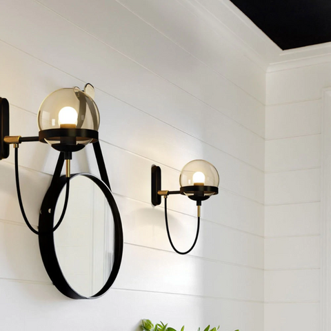 Wall Sconce with Glass Globe Shade, Metal Ring and Looping Cord