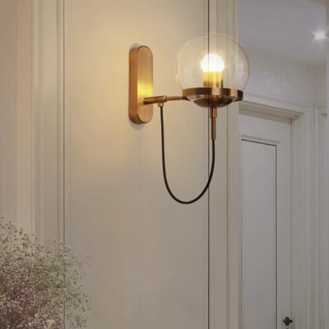 Wall Sconce with Glass Globe Shade, Metal Ring and Looping Cord