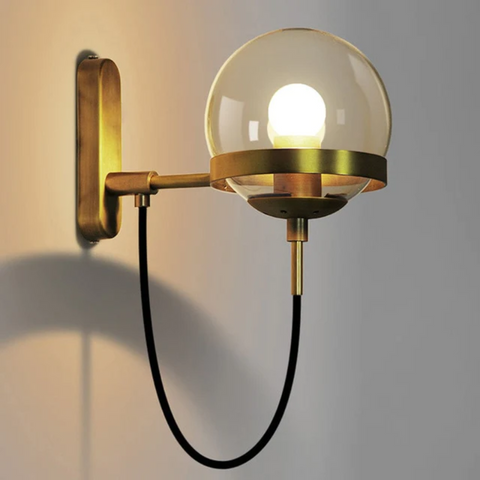 Wall Sconce with Glass Globe Shade, Metal Ring and Looping Cord