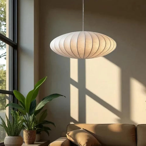 Japandi Silk Pendant Light for Calm Dining Rooms and Living Spaces