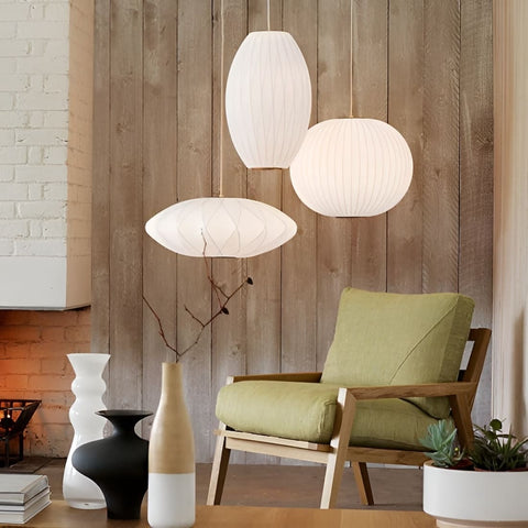 Japandi Silk Pendant Light for Calm Dining Rooms and Living Spaces
