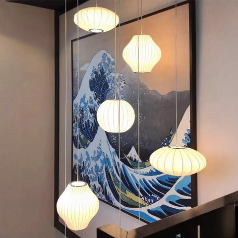 Japandi Silk Pendant Light for Calm Dining Rooms and Living Spaces