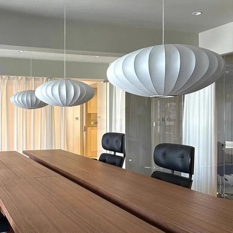 Japandi Silk Pendant Light for Calm Dining Rooms and Living Spaces