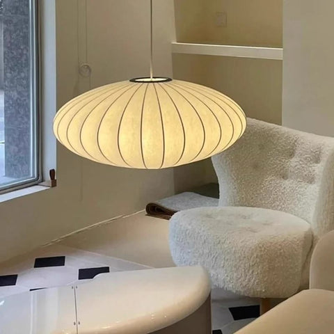Japandi Silk Pendant Light for Calm Dining Rooms and Living Spaces