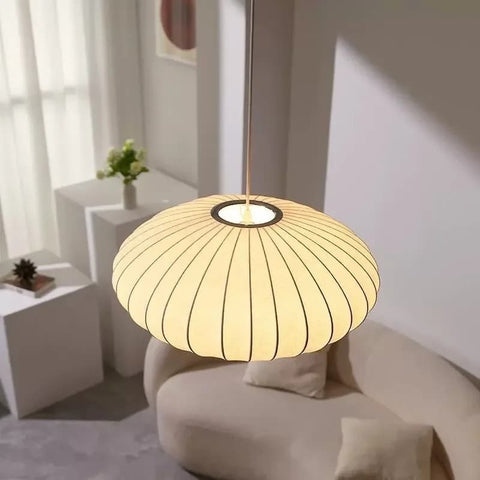 Japandi Silk Pendant Light for Calm Dining Rooms and Living Spaces