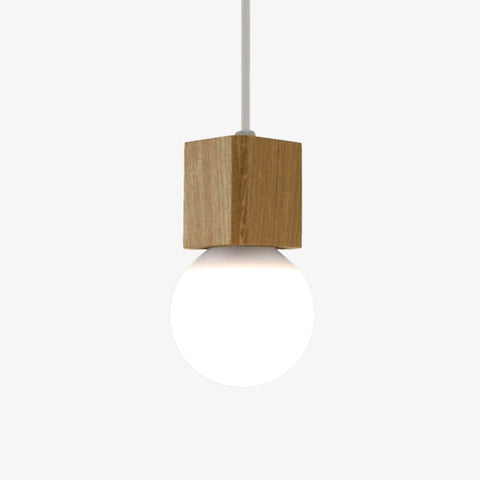 Cubic Wood Pendant Light with Opal Glass Globe for Interiors