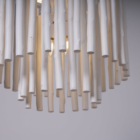 Swinton Chandelier with Layered Wood Rods and Iron Frame