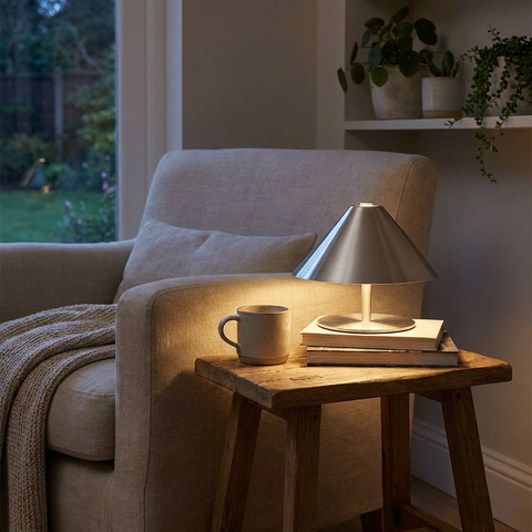 Rechargeable Metal Table Lamp with Touch Dimming and Cone Shade — product view