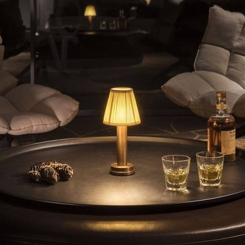 Rechargeable Fabric Shade Table Lamp for Dining and Bedside Use