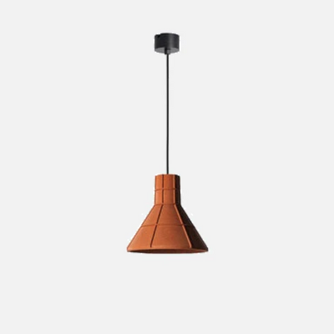 Pendant Light with Cement Shade and Raised Geometric Grid Texture