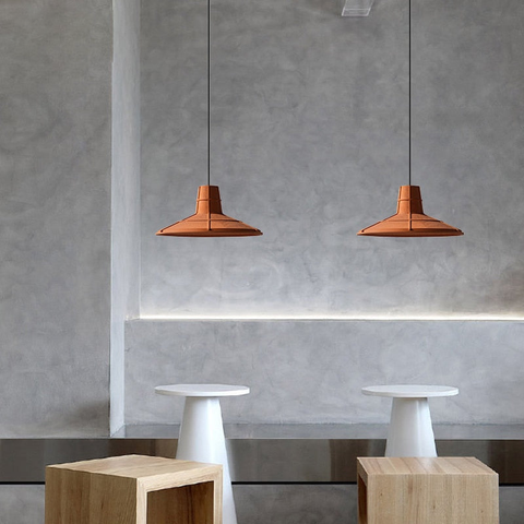 Pendant Light with Cement Shade and Raised Geometric Grid Texture