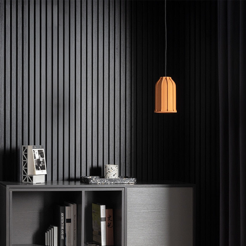 Pendant Light with Cement Shade and Raised Geometric Grid Texture