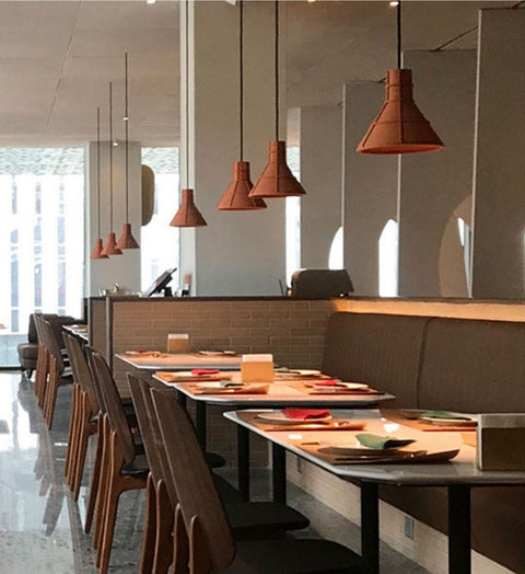 Pendant Light with Cement Shade and Raised Geometric Grid Texture