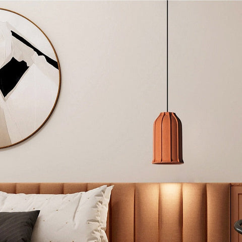 Pendant Light with Cement Shade and Raised Geometric Grid Texture