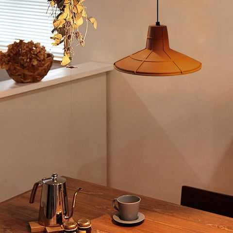 Pendant Light with Cement Shade and Raised Geometric Grid Texture