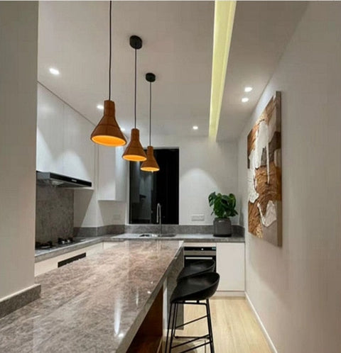 Pendant Light with Cement Shade and Raised Geometric Grid Texture