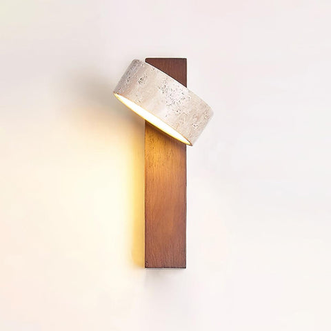 Travertine and Wood Wall Sconce for Bedroom and Hallway Lighting