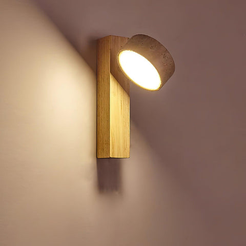 Travertine and Wood Wall Sconce for Bedroom and Hallway Lighting