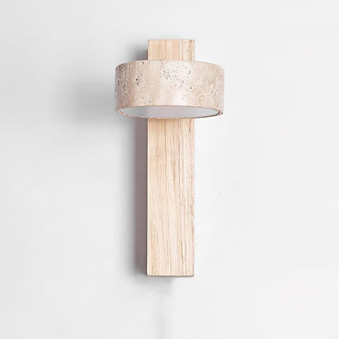 Travertine and Wood Wall Sconce for Bedroom and Hallway Lighting