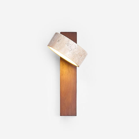 Travertine and Wood Wall Sconce for Bedroom and Hallway Lighting