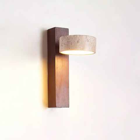 Travertine and Wood Wall Sconce for Bedroom and Hallway Lighting