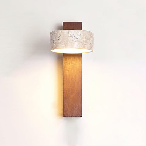 Travertine and Wood Wall Sconce for Bedroom and Hallway Lighting
