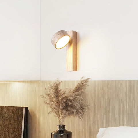 Travertine and Wood Wall Sconce for Bedroom and Hallway Lighting