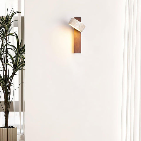 Travertine and Wood Wall Sconce for Bedroom and Hallway Lighting