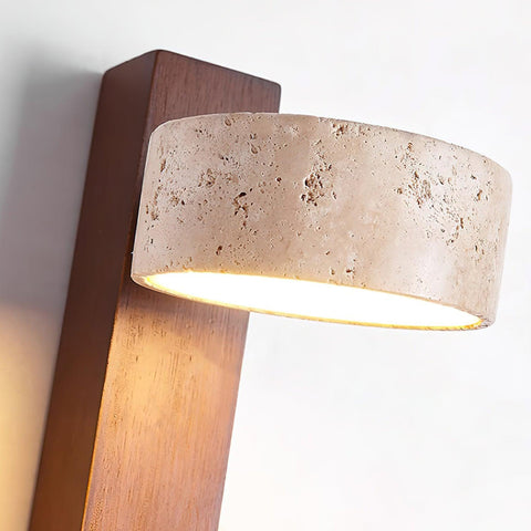 Travertine and Wood Wall Sconce for Bedroom and Hallway Lighting